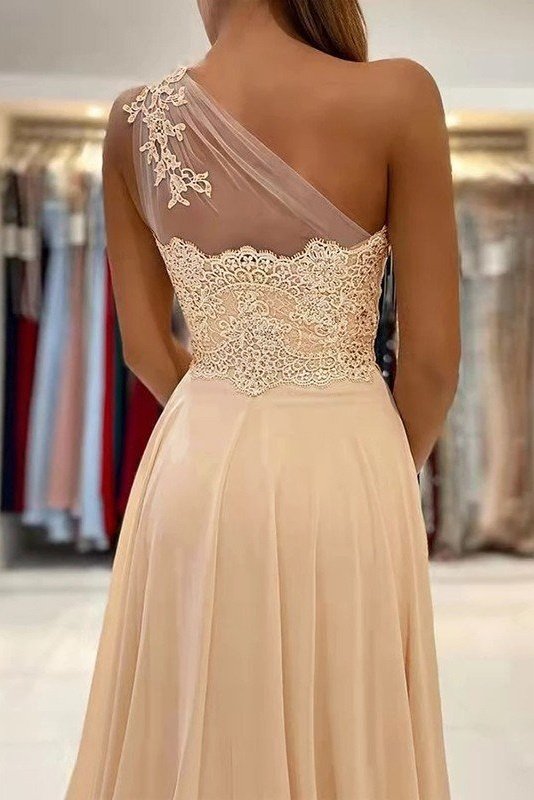 A-line One-Shoulder Sleeveless Chiffon Sweep Train Prom Dress With Appliqued Beading A-line One-Shoulder Sleeveless Chiffon Sweep Train Prom Dress With Appliqued Beading