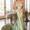 Sheath/Column Elastic Woven Satin Ruched Off-the-Shoulder Straps Sleeveless Sweep/Brush Train Prom Dresses