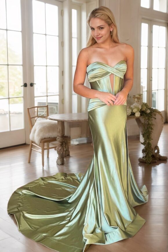 Sheath/Column Elastic Woven Satin Ruched Off-the-Shoulder Straps Sleeveless Sweep/Brush Train Prom Dresses Sheath/Column Elastic Woven Satin Ruched Off-the-Shoulder Straps Sleeveless Sweep/Brush Train Prom Dresses