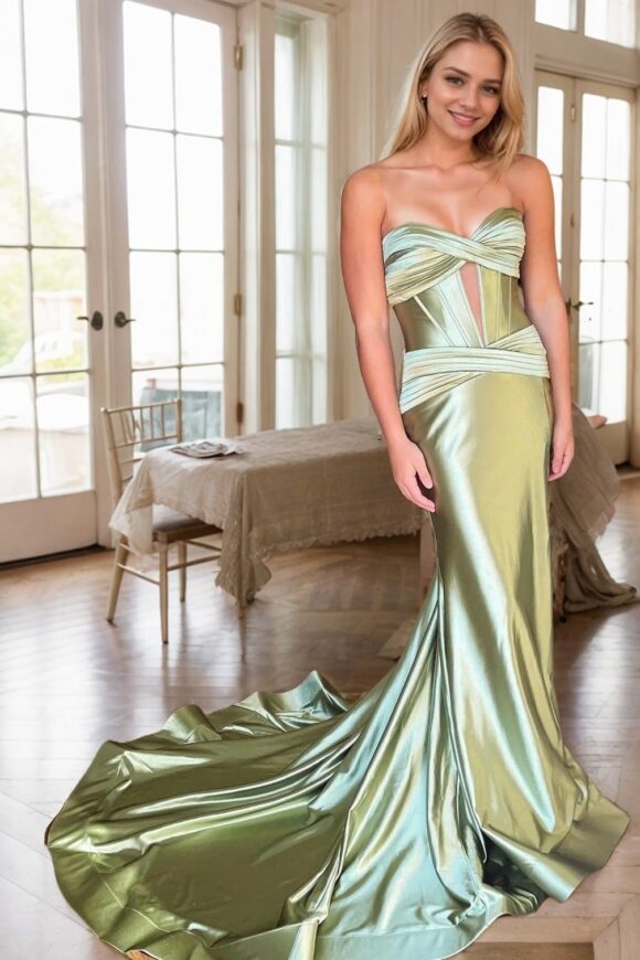 Sheath/Column Elastic Woven Satin Ruched Off-the-Shoulder Straps Sleeveless Sweep/Brush Train Prom Dresses Sheath/Column Elastic Woven Satin Ruched Off-the-Shoulder Straps Sleeveless Sweep/Brush Train Prom Dresses