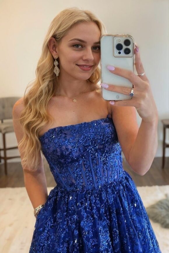 A-line Bateau Strapless Long/Floor-Length Lace Prom Dresses With Pockets Special Occasion Dresses A-line Bateau Strapless Long/Floor-Length Lace Prom Dresses With Pockets Special Occasion Dresses