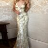 Trumpet/Mermaid V Neck Sleeveless Sweep Train Tulle Prom Dresses With Beading Appliqued