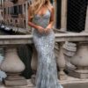 Trumpet/Mermaid V Neck Sleeveless Sweep Train Tulle Prom Dresses With Beading Appliqued