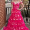 A-Line/Princess Princess Off the Shoulder Sequined Lace Prom Dress