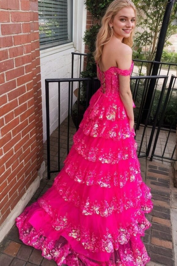 A-Line/Princess Princess Off the Shoulder Sequined Lace Prom Dress A-Line/Princess Princess Off the Shoulder Sequined Lace Prom Dress