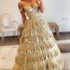 A-Line/Princess Princess Off the Shoulder Sequined Lace Prom Dress