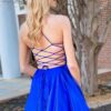 A-line V Neck Spaghetti Straps Sweep Train Charmeuse Prom Dresses With Pockets
