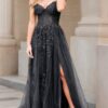 A-line V Neck Spaghetti Straps Long/Floor-Length Lace Prom Dress With Split