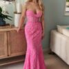 Sheath/Column Tulle Applique Sweetheart Sleeveless Sweep/Brush Train Prom Dresses