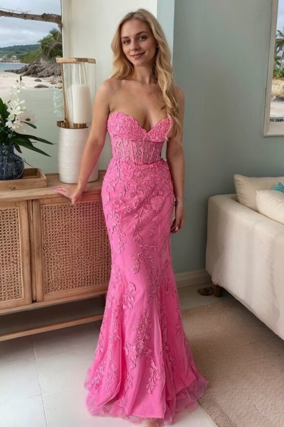 Sheath/Column Tulle Applique Sweetheart Sleeveless Sweep/Brush Train Prom Dresses Sheath/Column Tulle Applique Sweetheart Sleeveless Sweep/Brush Train Prom Dresses