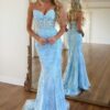 Sheath/Column Tulle Applique Sweetheart Sleeveless Sweep/Brush Train Prom Dresses