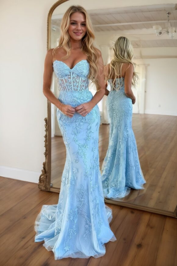 Sheath/Column Tulle Applique Sweetheart Sleeveless Sweep/Brush Train Prom Dresses Sheath/Column Tulle Applique Sweetheart Sleeveless Sweep/Brush Train Prom Dresses