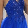 A-line Sweetheart Sleeveless Sweep Train Tulle Glitter Prom Dresses With Appliqued