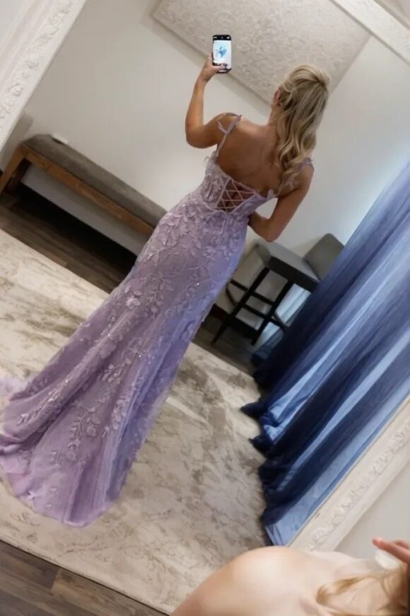 Trumpet/Mermaid Sleeveless Spaghetti Straps Sweep/Brush Train Lace Tulle Prom Dresses Trumpet/Mermaid Sleeveless Spaghetti Straps Sweep/Brush Train Lace Tulle Prom Dresses