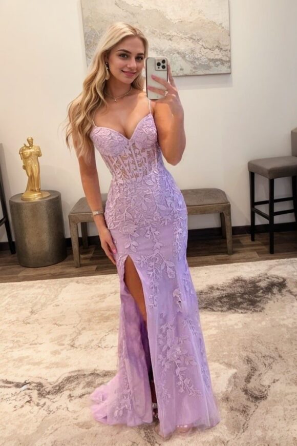 Trumpet/Mermaid Sleeveless Spaghetti Straps Sweep/Brush Train Lace Tulle Prom Dresses Trumpet/Mermaid Sleeveless Spaghetti Straps Sweep/Brush Train Lace Tulle Prom Dresses