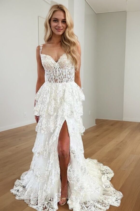 A-Line/Princess Tulle Lace Straps Sleeveless Court Train Prom Dresses A-Line/Princess Tulle Lace Straps Sleeveless Court Train Prom Dresses
