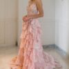 A-Line/Princess Tulle Lace Straps Sleeveless Court Train Prom Dresses