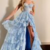 A-Line/Princess Tulle Lace Straps Sleeveless Court Train Prom Dresses