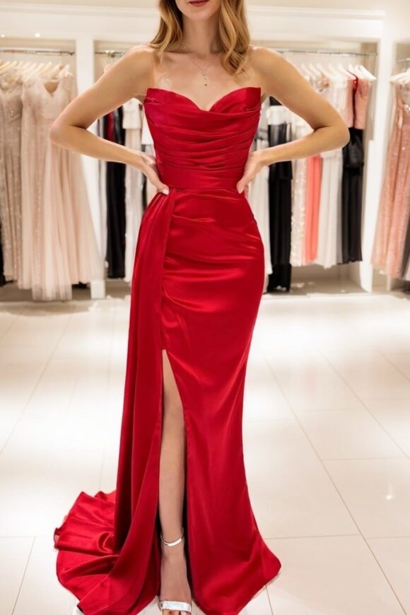 Sheath/Column Straight Satin Sleeveless Floor-length Prom Dresses With Ruched Sheath/Column Straight Satin Sleeveless Floor-length Prom Dresses With Ruched
