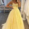 A-Line/Princess Tulle Applique Spaghetti Straps Sleeveless Floor-Length Prom Dresses