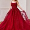 A-Line/Princess Tulle Applique Spaghetti Straps Sleeveless Floor-Length Prom Dresses-374