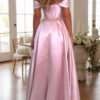 A-Line Satin Long Prom Dress, Simple Off the Shoulder Evening Party Dress
