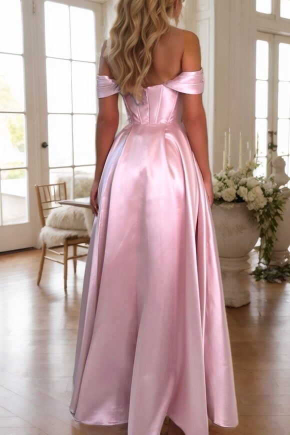A-Line Satin Long Prom Dress, Simple Off the Shoulder Evening Party Dress A-Line Satin Long Prom Dress, Simple Off the Shoulder Evening Party Dress