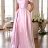 A-Line Satin Long Prom Dress, Simple Off the Shoulder Evening Party Dress