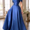 A-Line Satin Long Prom Dress, Simple Off the Shoulder Evening Party Dress