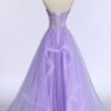 A-line/Princess Sweetheart Sleeveless Sweep Train Tulle Prom Dresses With Beading Appliqued