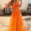 A-Line/Princess Tulle Applique Sweetheart Sleeveless Floor-Length Prom Dresses