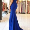 Elastic Satin Prom Dresses Trumpet/Mermaid Off-The-Shoulder Sweep Train With Pleated