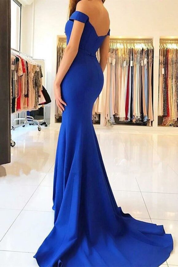 Elastic Satin Prom Dresses Trumpet/Mermaid Off-The-Shoulder Sweep Train With Pleated Elastic Satin Prom Dresses Trumpet/Mermaid Off-The-Shoulder Sweep Train With Pleated