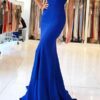 Elastic Satin Prom Dresses Trumpet/Mermaid Off-The-Shoulder Sweep Train With Pleated