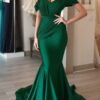 Trumpet/Mermaid Off-the-Shoulder Jersey Prom Dresses With Pleated