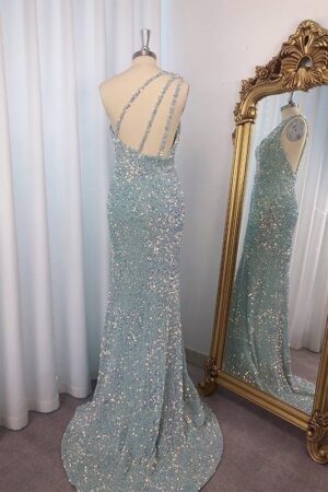 Sheath/Column Sequins One-Shoulder Sleeveless Sweep/Brush Train Prom Dresses