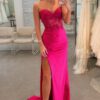 Sheath/Column Stretch Crepe Applique Sweetheart Sleeveless Sweep/Brush Train Prom Dresses