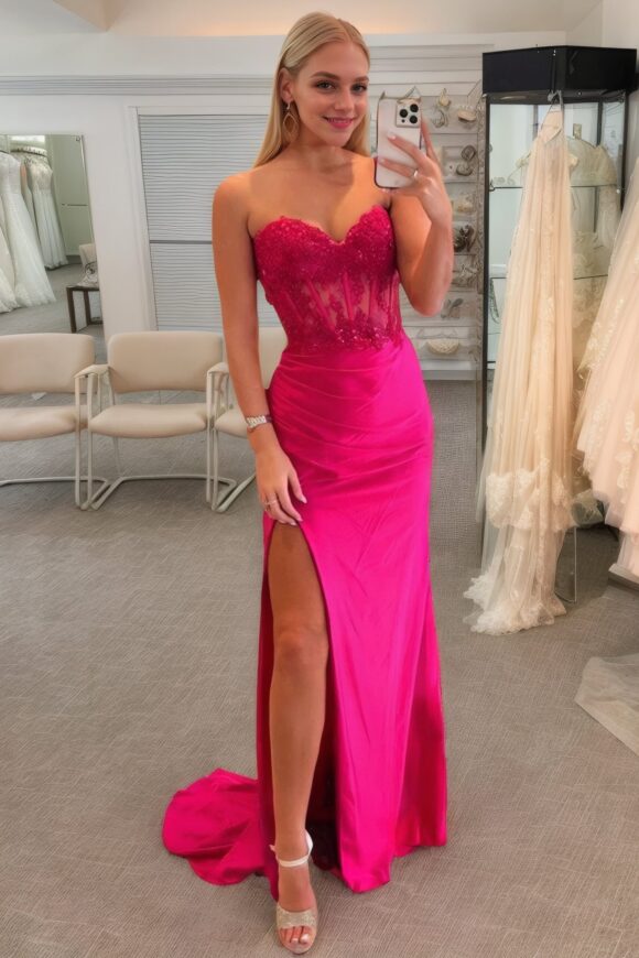 Sheath/Column Stretch Crepe Applique Sweetheart Sleeveless Sweep/Brush Train Prom Dresses Sheath/Column Stretch Crepe Applique Sweetheart Sleeveless Sweep/Brush Train Prom Dresses