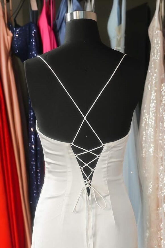 Sheath/Column Elastic Woven Satin Ruched Spaghetti Straps Sleeveless Sweep/Brush Train Prom Dresses Sheath/Column Elastic Woven Satin Ruched Spaghetti Straps Sleeveless Sweep/Brush Train Prom Dresses