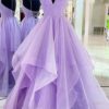 A-line Princess Sweetheart Sleeveless Long/Floor-Length Tulle Sparkling Prom Dress