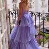 A-line Sweetheart Sleeveless Long/Floor-Length Tulle Prom Dress With Ruffles
