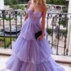 A-line Sweetheart Sleeveless Long/Floor-Length Tulle Prom Dress With Ruffles