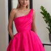 A-line Sleeveless One-Shoulder Long/Floor-Length Satin Prom Dress With Split Ruffles Pockets