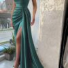 Trumpet/Mermaid Sweetheart Strapless Court Train Satin Prom Dress With Pleated Split