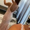 Sheath/Column Trumpet/Mermaid V Neck Sleeveless Velvet Sequins Sweep Train Prom Dress