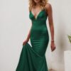 Trumpet/Mermaid V Neck Spaghetti Straps Long/Floor-Length Silk like Satin Prom Dress With Ruffles