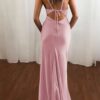 Sheath/Column Cowl Neck Spaghetti Straps Sweep Train Satin Prom Dress-128