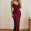 Trumpet/Mermaid V Neck Spaghetti Straps Long/Floor-Length Silk like Satin Prom Dress With Ruffles