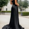 A-line Sweetheart Strapless Sweep Train Charmeuse Prom Dress With Pleated Split