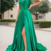 A-line Sweetheart Strapless Sweep Train Charmeuse Prom Dress With Pleated Split